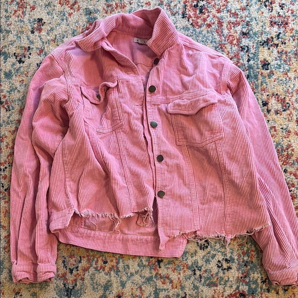 POL Pink Cropped Jean Jacket Distressed